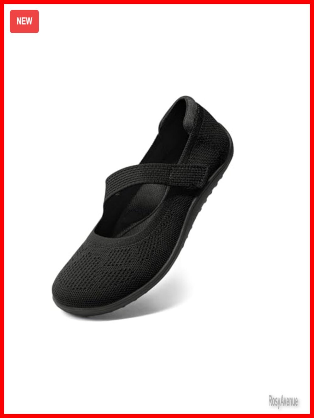 Wide Toe Box Mary Jane Flats Adjustable Strap Knit Washable Comfort